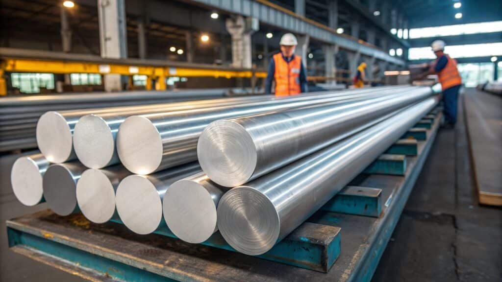 An illustration showing a random grain structure in a block of aluminum being transformed into an aligned, continuous grain structure in a forged part.